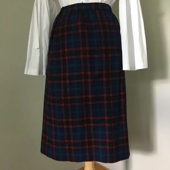 Vintage High Waist Plaid Pendleton Midi Skirt