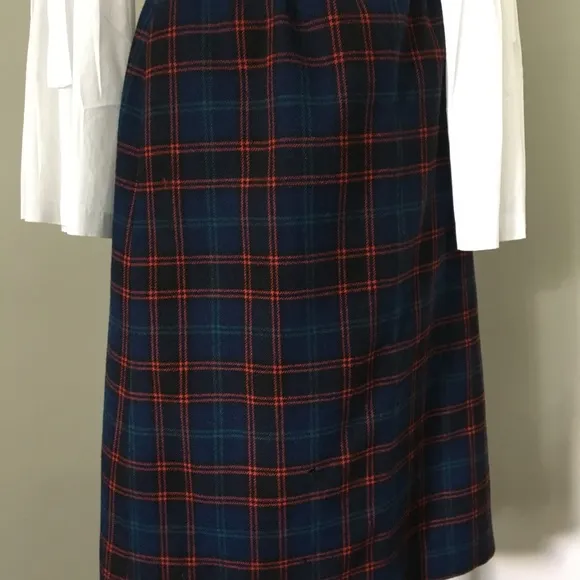 Vintage High Waist Plaid Pendleton Midi Skirt