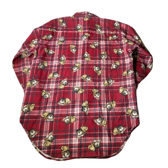 Vintage Kathy Ireland Intimates Red Plaid Dog Print Cotton Sleep Shirt Nightie