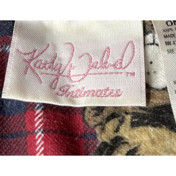 Vintage Kathy Ireland Intimates Red Plaid Dog Print Cotton Sleep Shirt Nightie