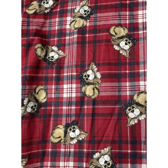 Vintage Kathy Ireland Intimates Red Plaid Dog Print Cotton Sleep Shirt Nightie