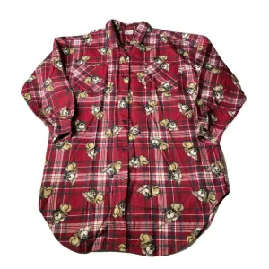 Vintage Kathy Ireland Intimates Red Plaid Dog Print Cotton Sleep Shirt Nightie