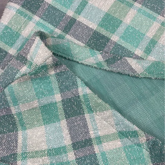 Vintage l 60s M Aqua Plaid Nubby Polyester Knit A-Line Mod Twiggy Scooter Skirt