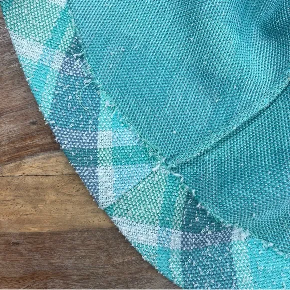 Vintage l 60s M Aqua Plaid Nubby Polyester Knit A-Line Mod Twiggy Scooter Skirt