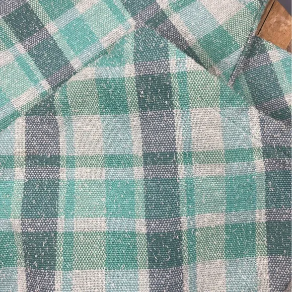 Vintage l 60s M Aqua Plaid Nubby Polyester Knit A-Line Mod Twiggy Scooter Skirt