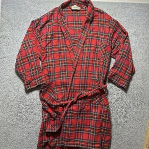 Vintage LL BEAN  Flannel Robe Mens XL Red Tartan Plaid with Tie Freeport ME USA