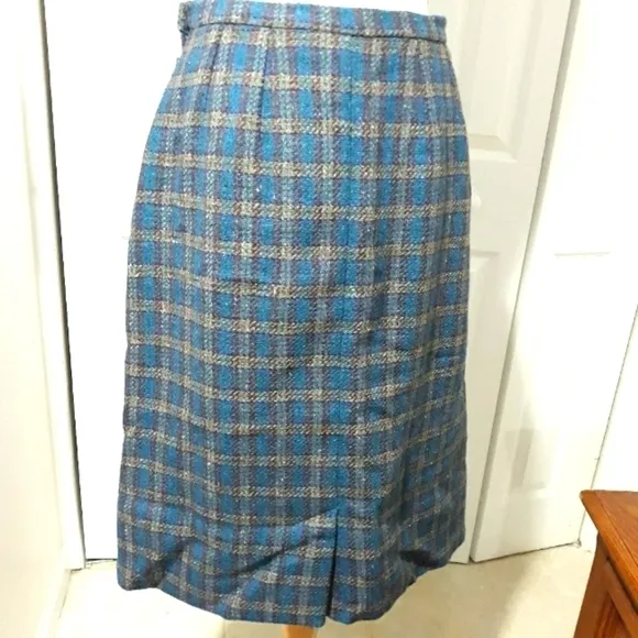 Vintage L.L.BEAN women's skirt plaid pure wool lined midi size 14.