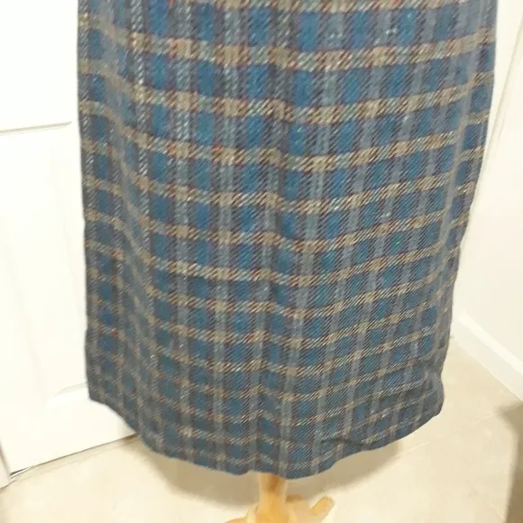 Vintage L.L.BEAN women's skirt plaid pure wool lined midi size 14.