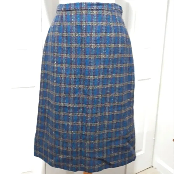 Vintage L.L.BEAN women's skirt plaid pure wool lined midi size 14.