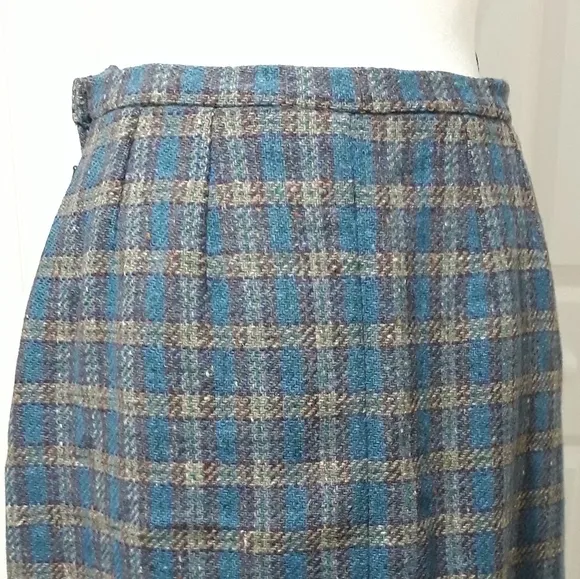 Vintage L.L.BEAN women's skirt plaid pure wool lined midi size 14.