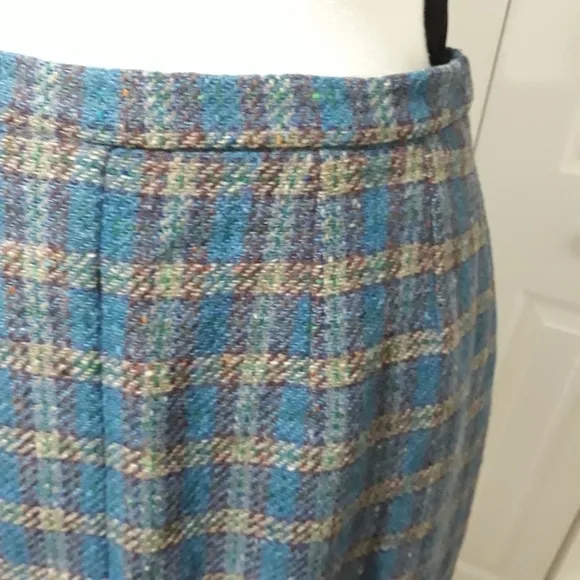 Vintage L.L.BEAN women's skirt plaid pure wool lined midi size 14.