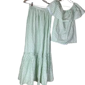 Vintage Maxi Skirt set Floral Bib Ruffle Collar Handmade Women Sz XS/S Festival