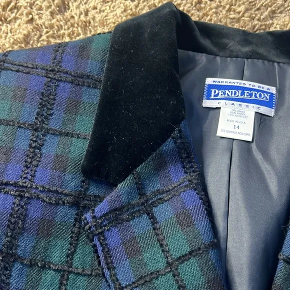 Vintage NEW PENDLETON Womens 14 Wool Blazer  Green Blue Black Plaid Tartan DA