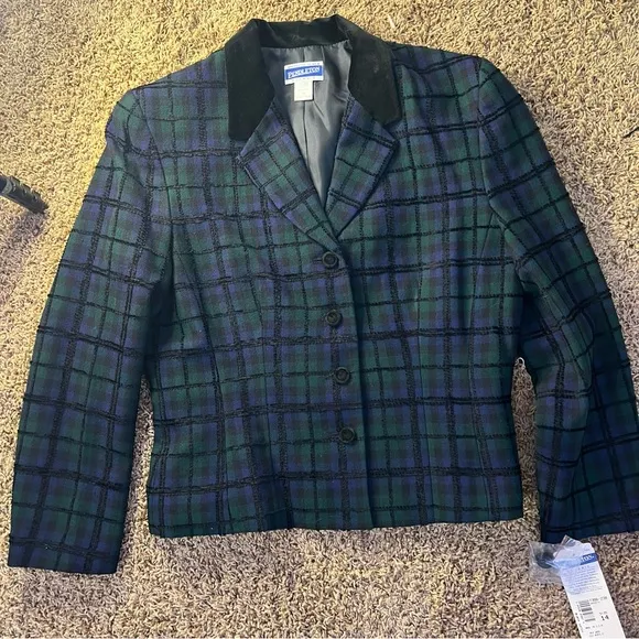 Vintage NEW PENDLETON Womens 14 Wool Blazer  Green Blue Black Plaid Tartan DA