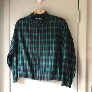 Vintage Orvis Plaid Jacket Zip Front Seersucker Blue Green size MP