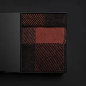Vintage Plaid Cashmere Home Gift Set - Burnt Orange/ Charcoal/ Black