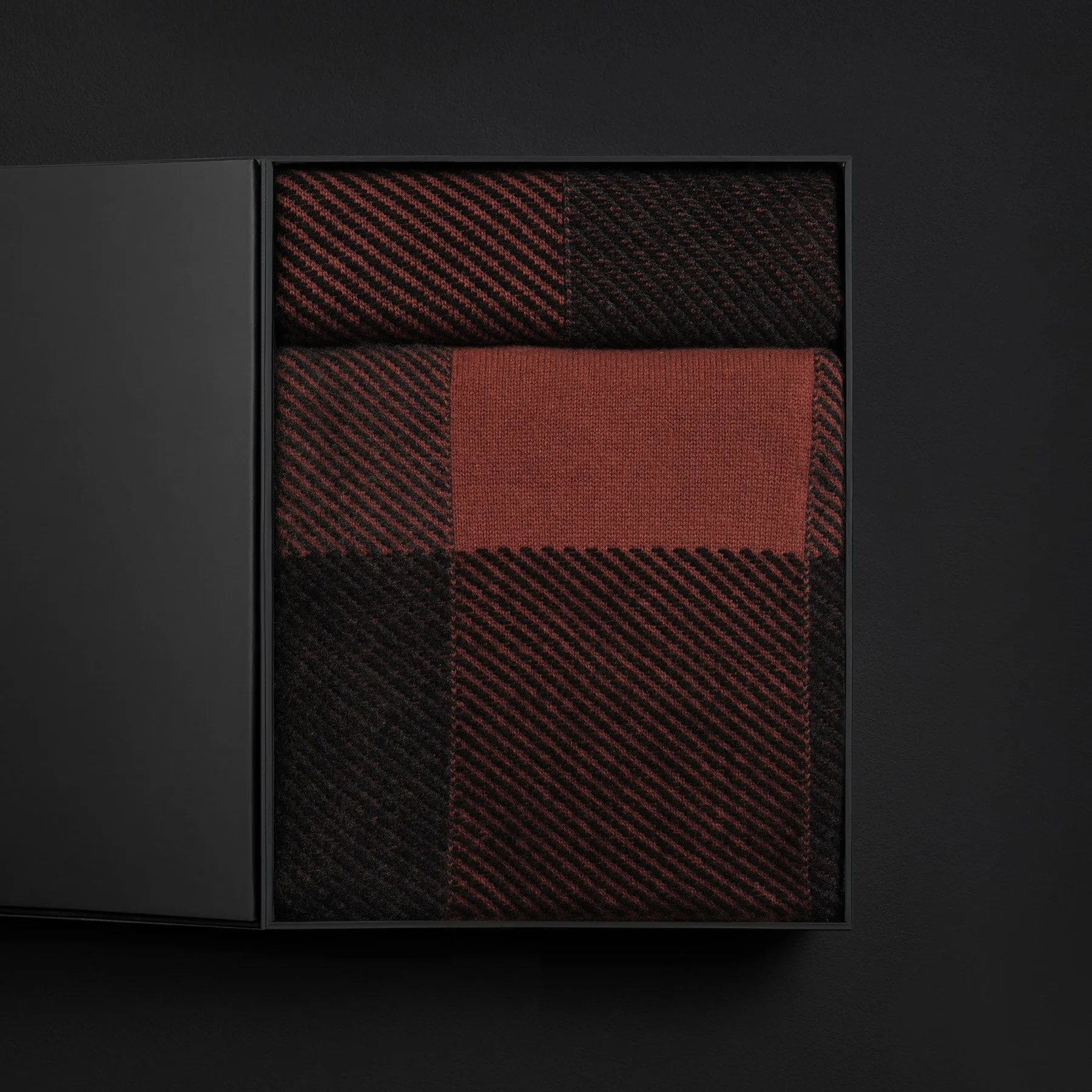 Vintage Plaid Cashmere Home Gift Set - Burnt Orange/ Charcoal/ Black