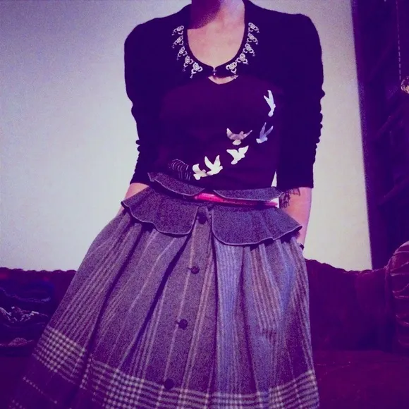 vintage plaid skirt Italian gray wool Nik Nik