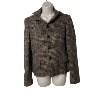 Vintage Ralph Lauren Blue Label Avery brown plaid 100% wool blazer jacket sz 8