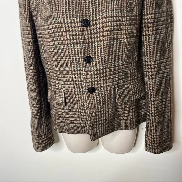 Vintage Ralph Lauren Blue Label Avery brown plaid 100% wool blazer jacket sz 8