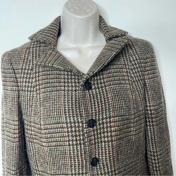 Vintage Ralph Lauren Blue Label Avery brown plaid 100% wool blazer jacket sz 8