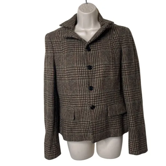 Vintage Ralph Lauren Blue Label Avery brown plaid 100% wool blazer jacket sz 8