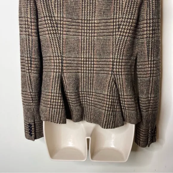 Vintage Ralph Lauren Blue Label Avery brown plaid 100% wool blazer jacket sz 8