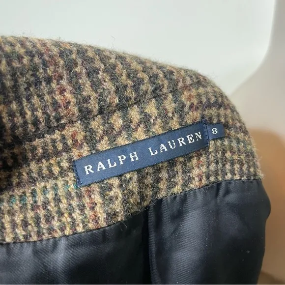 Vintage Ralph Lauren Blue Label Avery brown plaid 100% wool blazer jacket sz 8