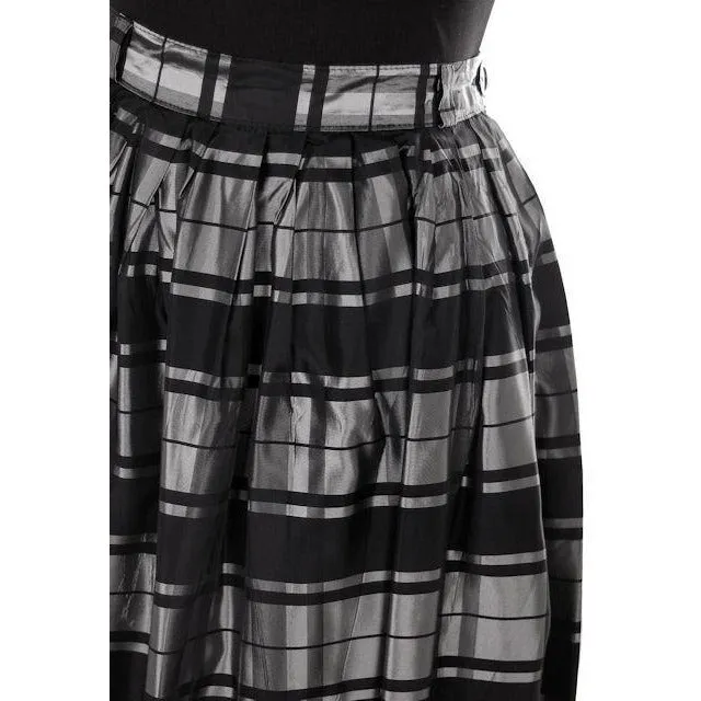 Vintage Skirt Black & Silver Metallic  Plaid Full 1940s Medium