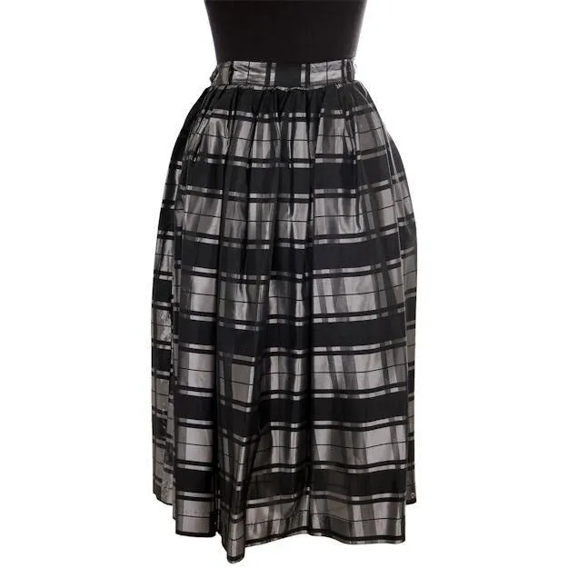 Vintage Skirt Black & Silver Metallic  Plaid Full 1940s Medium