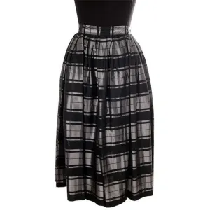 Vintage Skirt Black & Silver Metallic  Plaid Full 1940s Medium