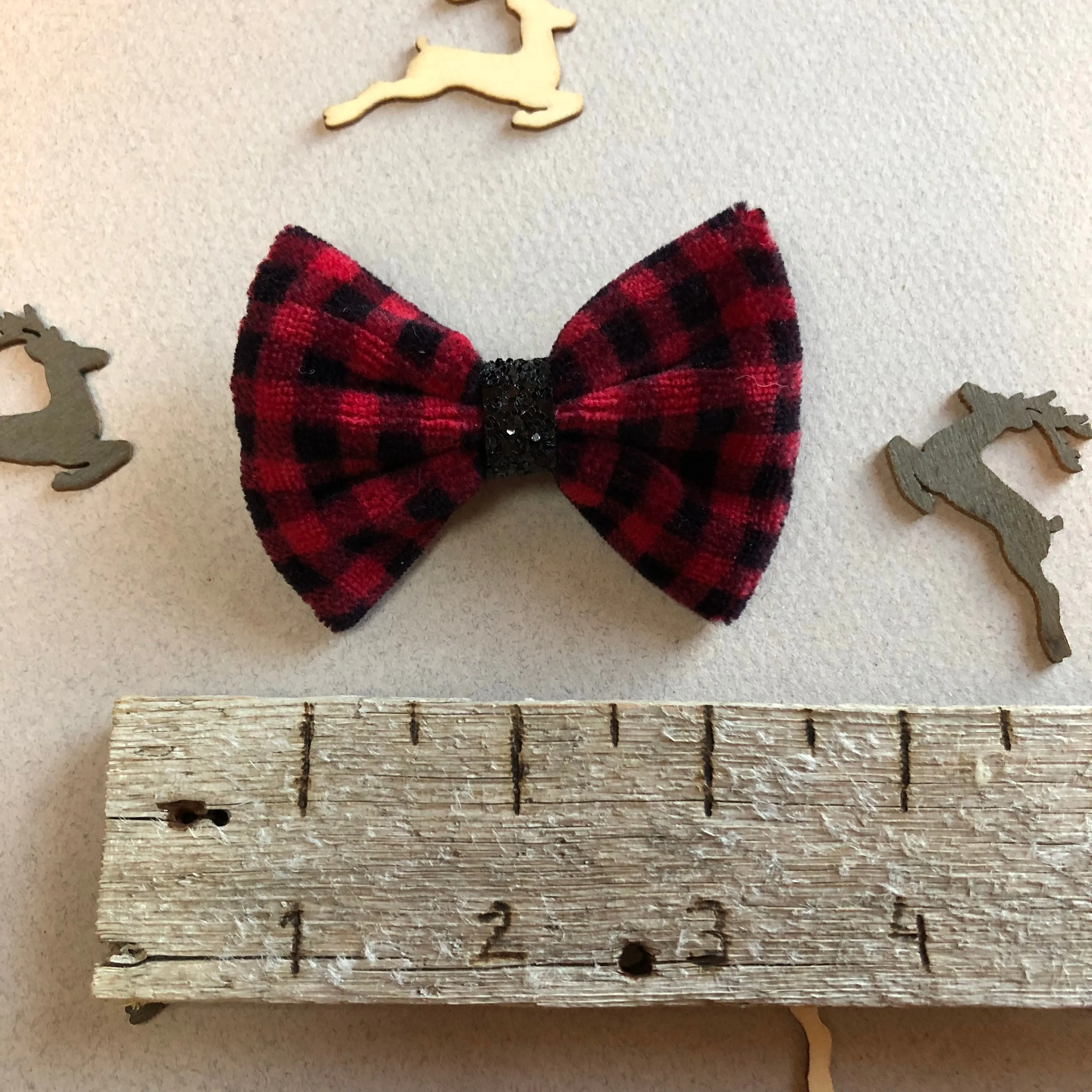 Vintage velvet Buffalo Plaid Bow - 3 inch