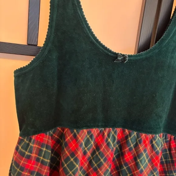 Vintage Victoria’s Secret Country flannel velour night dress. Green/plaid. LARGE