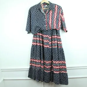 Vintage Women's Large Top Patriotic Western Tiered Midi Skirt Boho 90s Cowgirl