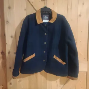 Vintage Woolrich Jacket Green/Purple Plaid Suede Trim Wool Blend USA Size L