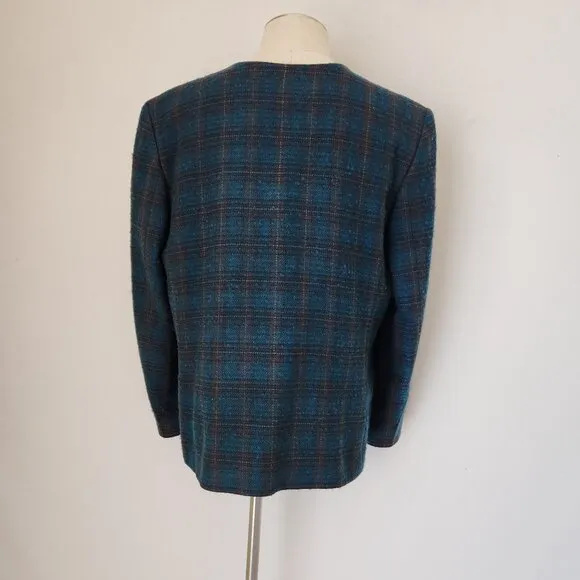 Vintage'90s Pendleton 100% Wool Atomic Fleck Jacket Button Blue Green Plaid