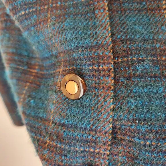 Vintage'90s Pendleton 100% Wool Atomic Fleck Jacket Button Blue Green Plaid