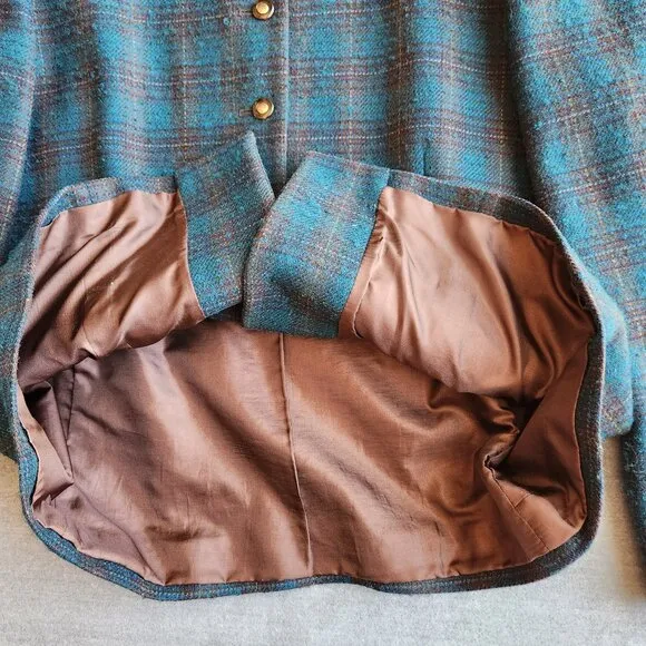 Vintage'90s Pendleton 100% Wool Atomic Fleck Jacket Button Blue Green Plaid