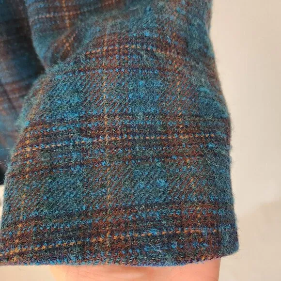 Vintage'90s Pendleton 100% Wool Atomic Fleck Jacket Button Blue Green Plaid
