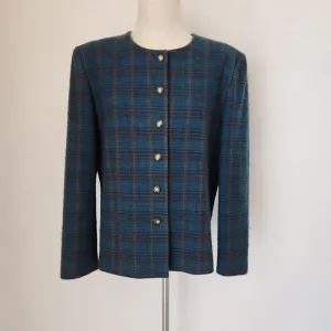 Vintage'90s Pendleton 100% Wool Atomic Fleck Jacket Button Blue Green Plaid