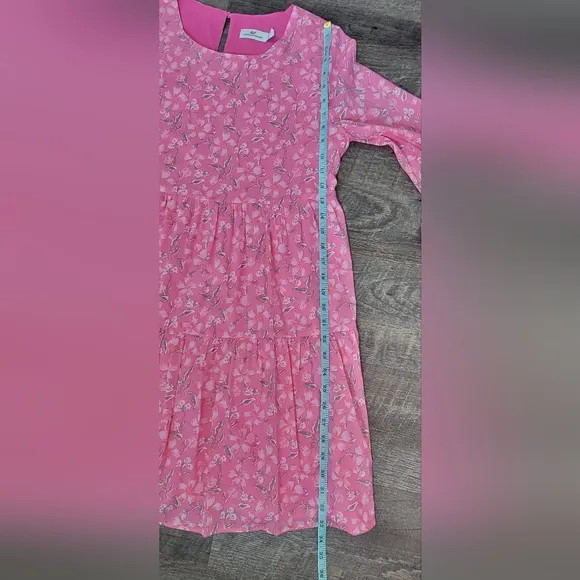 Vinyard Vines Oleander Tiered Long Sleeved Mini Dress Women's S Pink Floral Boho