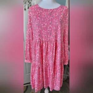 Vinyard Vines Oleander Tiered Long Sleeved Mini Dress Women's S Pink Floral Boho