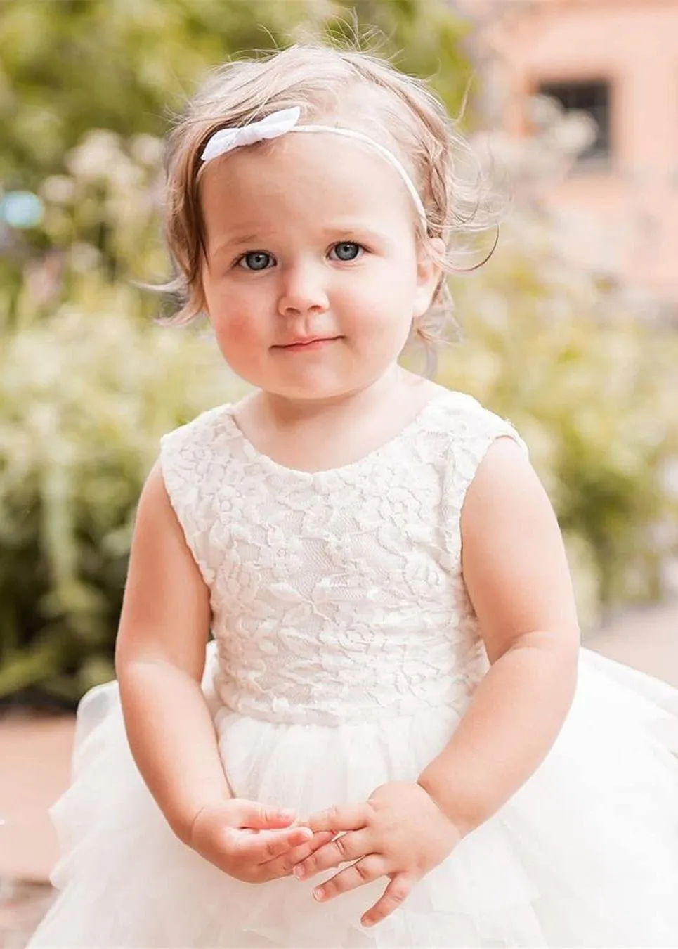 Violet Lace Silk Bow Boho Tiered Tulle Girl Dress in White