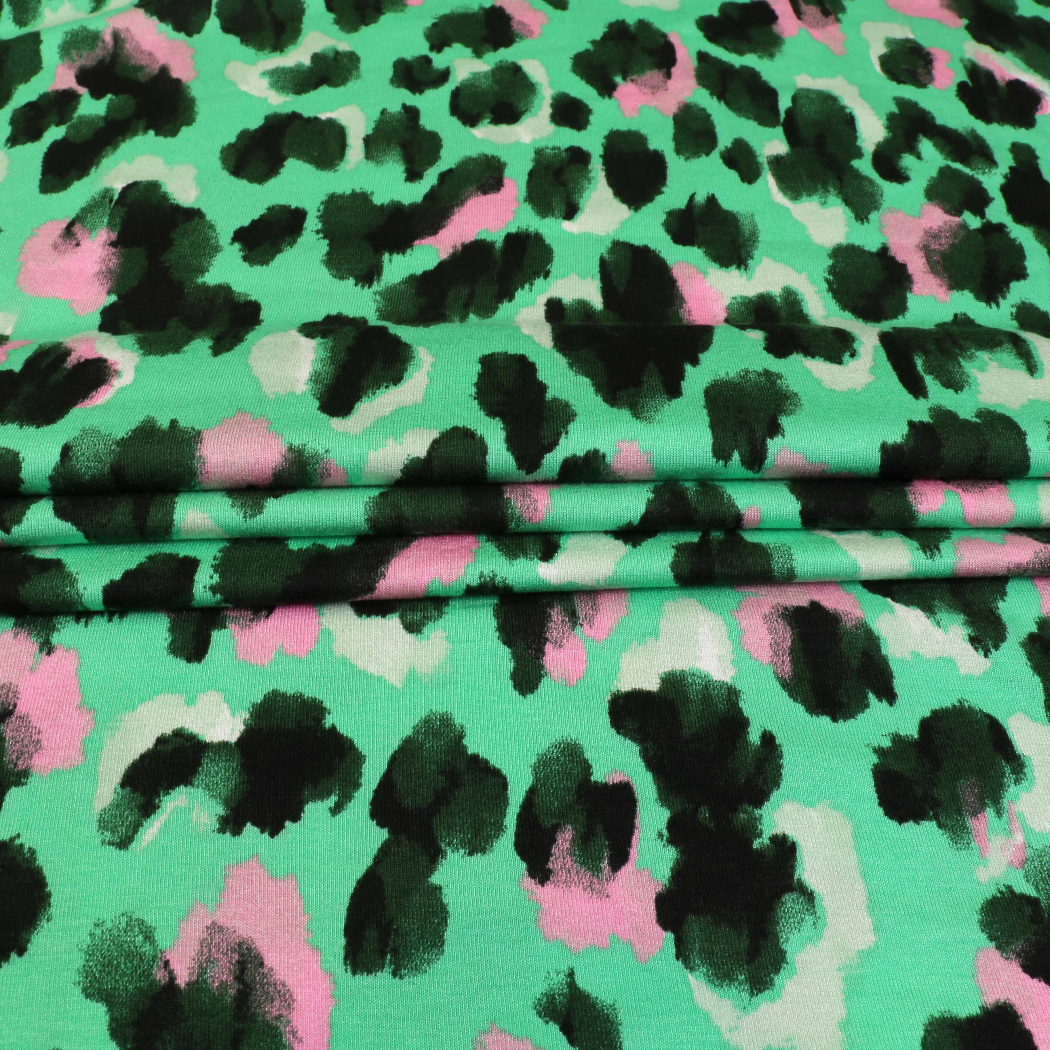 Viscose Jersey Fabric - Green, black, pink