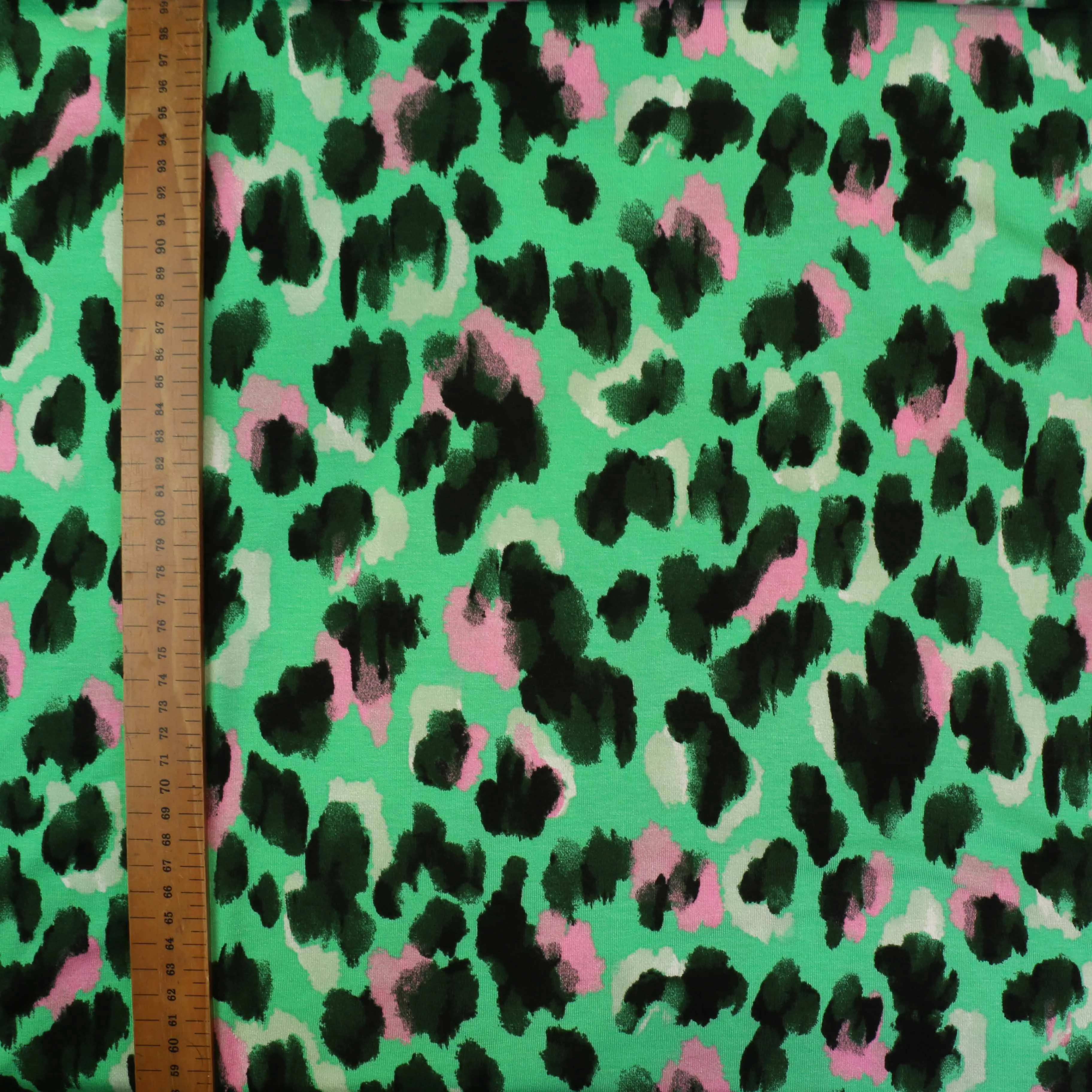 Viscose Jersey Fabric - Green, black, pink