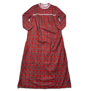VTG 80s Red Plaid Cotton Flannel Lady Ronte Maxi Night Gown XL