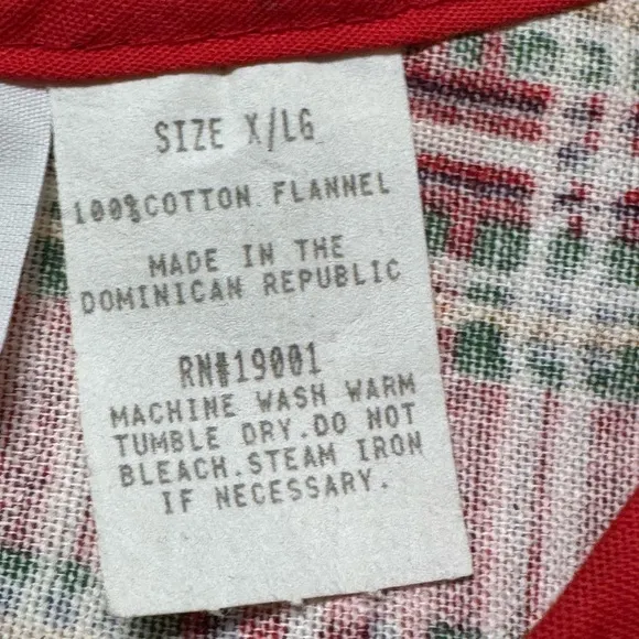 VTG 80s Red Plaid Cotton Flannel Lady Ronte Maxi Night Gown XL
