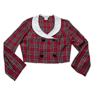 VTG 80s Red Plaid Preppy Double Breasted Crop Blazer Top M Clueless Made in USA