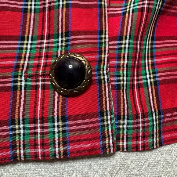 VTG 80s Red Plaid Preppy Double Breasted Crop Blazer Top M Clueless Made in USA