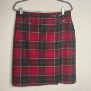 VTG 90s Y2K Boden British Tweed by Moon Women Size 10L Plaid Red Wool Mini Skirt